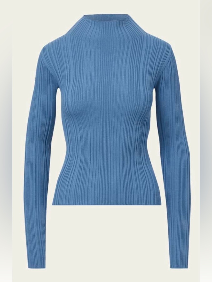Veronica Beard Vinny Ribbed Mock Neck Top In Dusty Blue